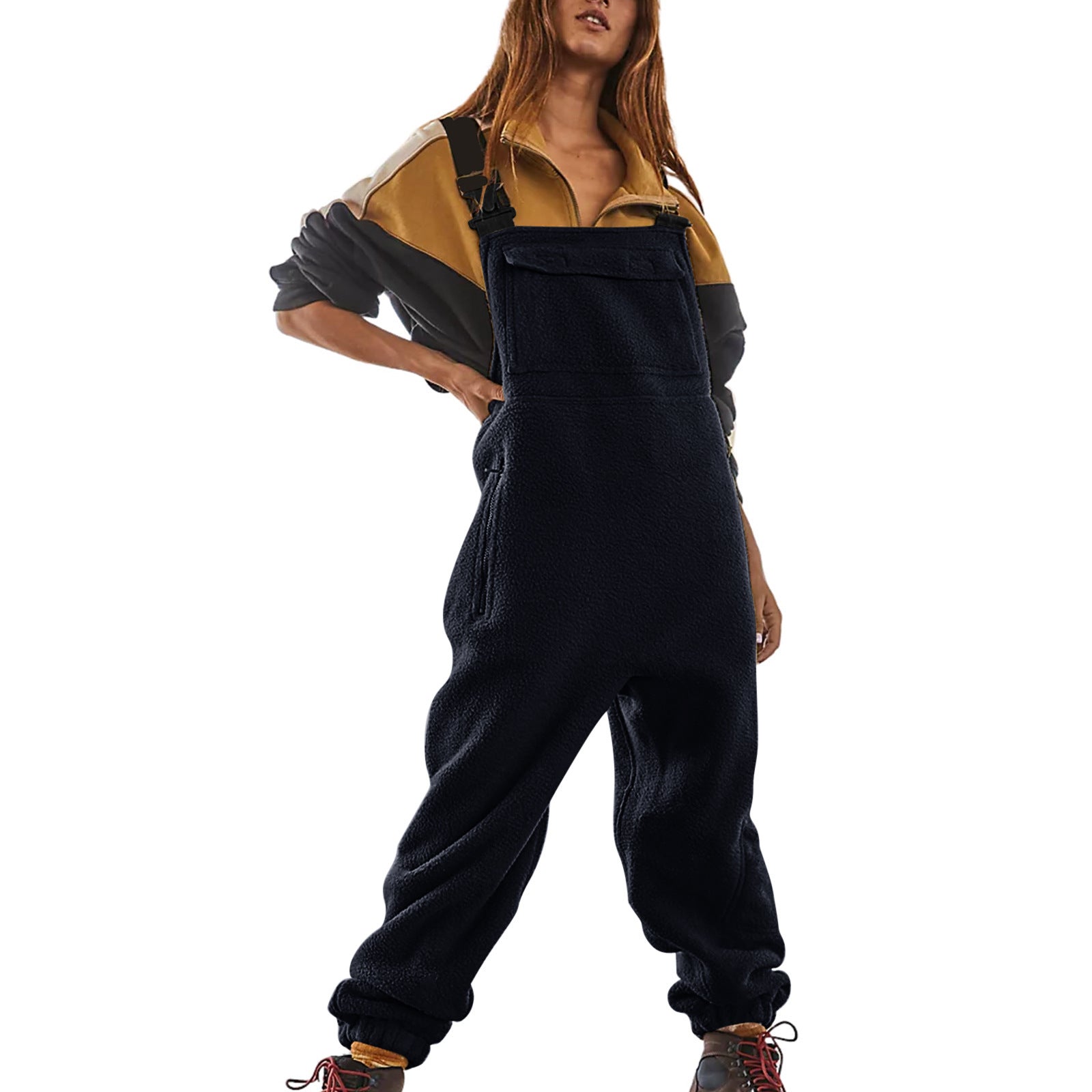 Polar Fleece Workwear Jumpsuit Suspender Overalls Wide Waist