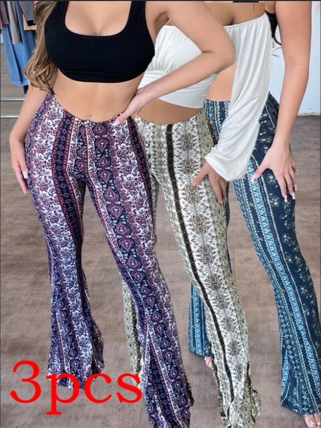 High Waist Printed Leggings Stretch Full Length Slim Fit Pants