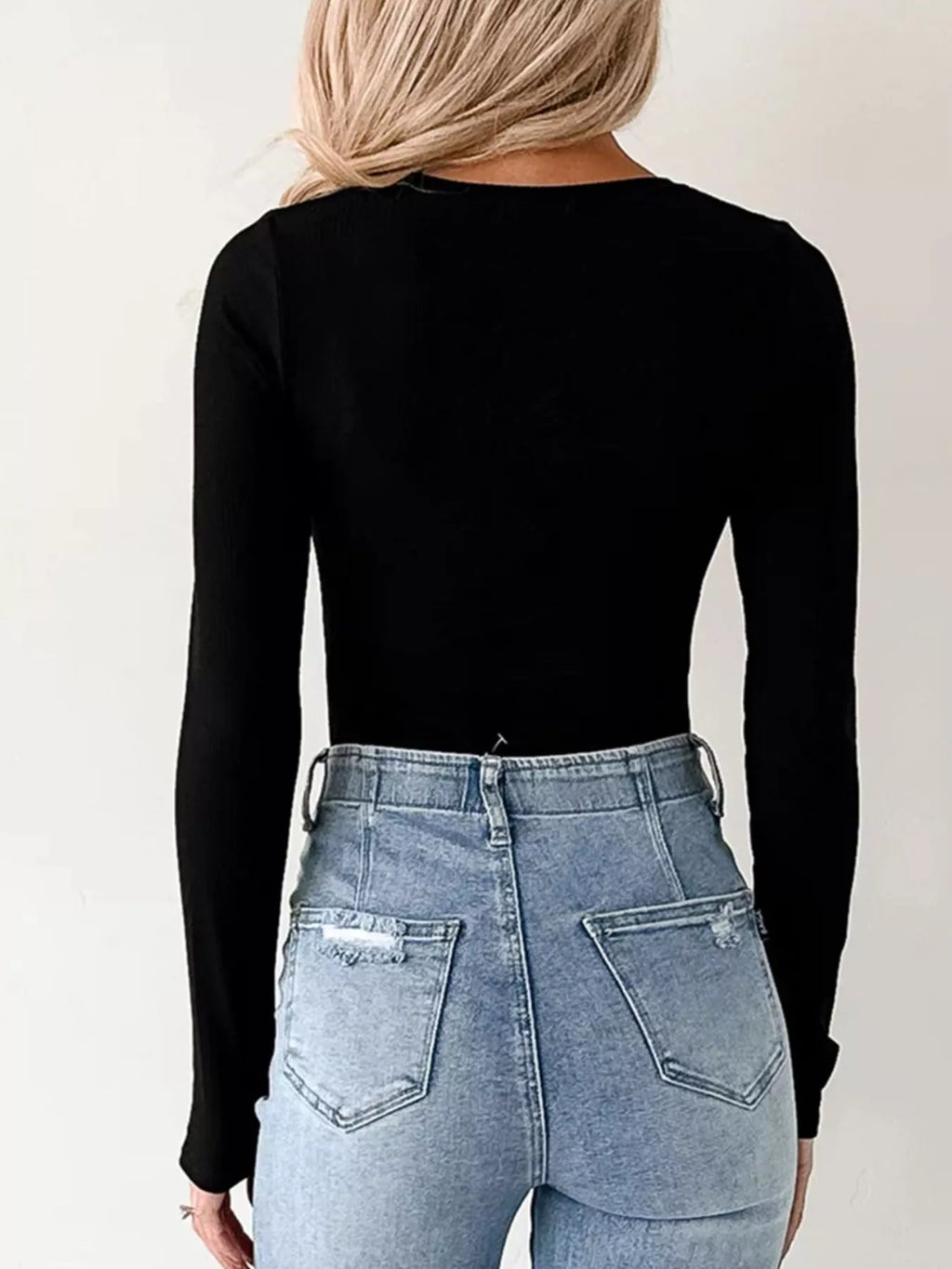 Sarah Express Women's Ribbed Long Sleeve Fitted Bodysuit