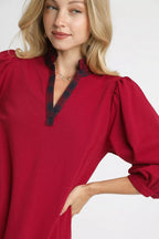 Sarah Express Women’s French Terry Ruffle Hem Dress with Plaid Trim Casual Fall