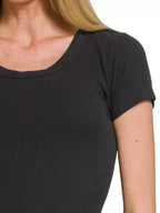 Sarah Express Women's Ribbed Short Sleeve T-Shirt | Round Neck | Rayon Spandex | S-L