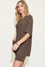 Women's Plus Size V-Neck T-Shirt & Shorts Lounge Set | Fast Shipping
