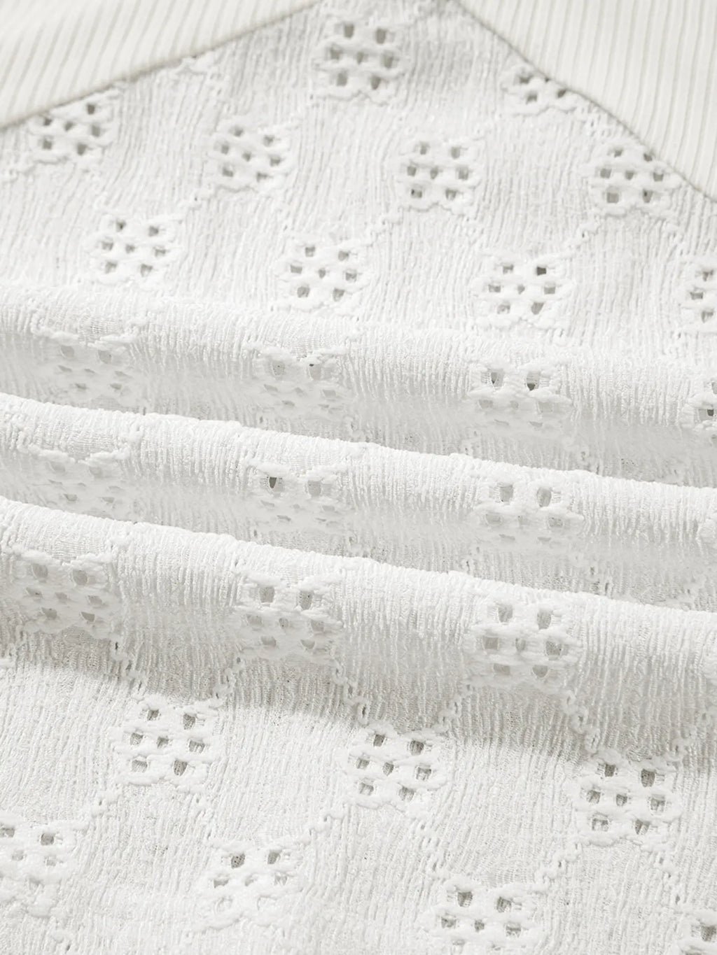 Sarah Express Women's Eyelet Embroidered Loose V Neck Long Sleeve Top