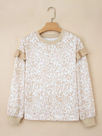 Sarah Express Women's Leopard Ruffle Detail Ribbed Trim Round Neck Sweatshirt