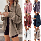 Patchwork Irregular Shirt Jacket Loose Fit Long Sleeve Acrylic Outerwear