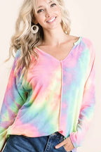 Sarah Express Women’s Long Sleeve Tie-Dye French Terry T-Shirt