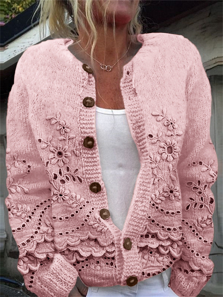3D Digital Print Cardigan Sweater Knit Coat Women's