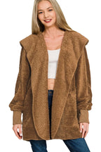  Hooded Faux Fur Jacket with Pockets