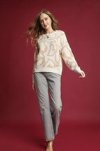 Sarah Express Women’s Oversized Heart Print Crew Neck Sweater