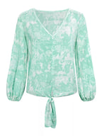 Sarah Express Women's V-Neck Long Sleeve Tie-Front Blouse