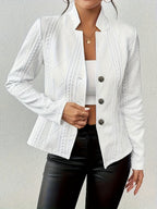 Women's Single-Breasted Blazer Jacket - Stand Collar Office Suit Coat