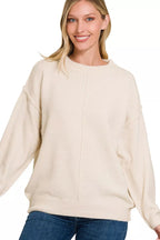 Melange Front Seam Round-Neck Sweater