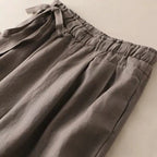 High Waist Lace-Up Cropped Pants Women's Elastic Waist Retro Cotton Casual Bottoms