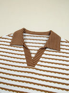 Sarah Express Women's Stripe Collared Top and Drawstring Pant Set