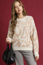 Sarah Express Women’s Oversized Heart Print Crew Neck Sweater