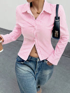 Sarah Express Women's Striped Button Up Long Sleeve Shirt