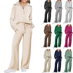Women's Long Sleeve Zipper Sweatshirt and Wide-Leg Pants Athleisure Set