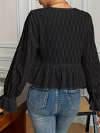 Sarah Express Women's Tie Front Flounce Sleeve Blouse