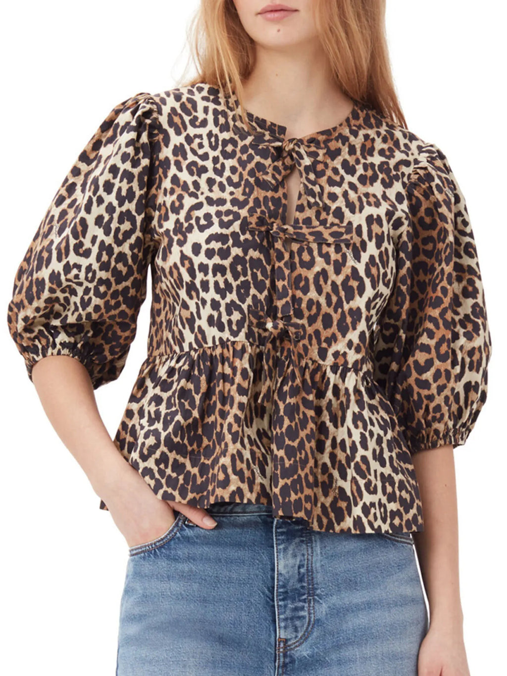 Sarah Express Women's Puff Sleeve Bow Tie Blouse