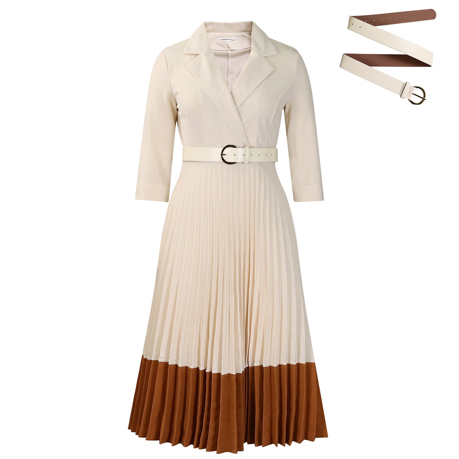 Women's Suit Collar Pleated A-Line Dress with Belt