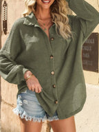 Sarah Express Women's Waffle Knit Button-Down Shirt