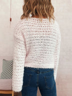 Sarah Express Women's Crochet Round Neck Dropped Shoulder Sweater