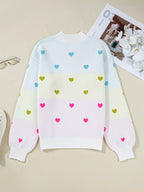 Sarah Express Women's Multicolour Heart Pattern Dropped Shoulder Sweater