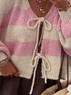 Sarah Express Women's Striped Tie-Front Knit Cardigan