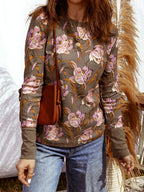 Sarah Express Women's Floral Print Waffle Textured Long Sleeve Top