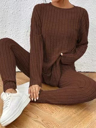 Women's Casual Cotton Two-Piece Matching Set Long Sleeve Top & Trousers