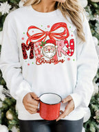 Sarah Express Women's Merry Christmas Graphic Long Sleeve Sweatshirt White