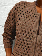 Sarah Express Women's Full Size Zip Up Long Sleeve Cardigan with Eyelet Detail Plus Size