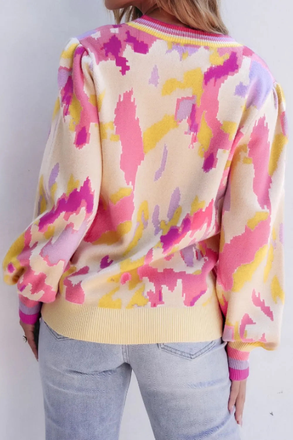 Sarah Express Women's Contrast Round Neck Long Sleeve Sweater