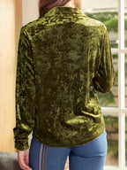Sarah Express Women's Velvet Button-Down Long Sleeve Shirt