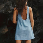 Women's Cotton Linen Backless Mini Dress Sleeveless Vest Style
