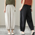 Women's High Waist Cropped Pants Loose Fit Cotton Linen - Casual Plus Size Ankle Length