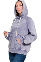Sarah Express Women’s Acid Wash Fleece Hoodie with Kangaroo Pocket