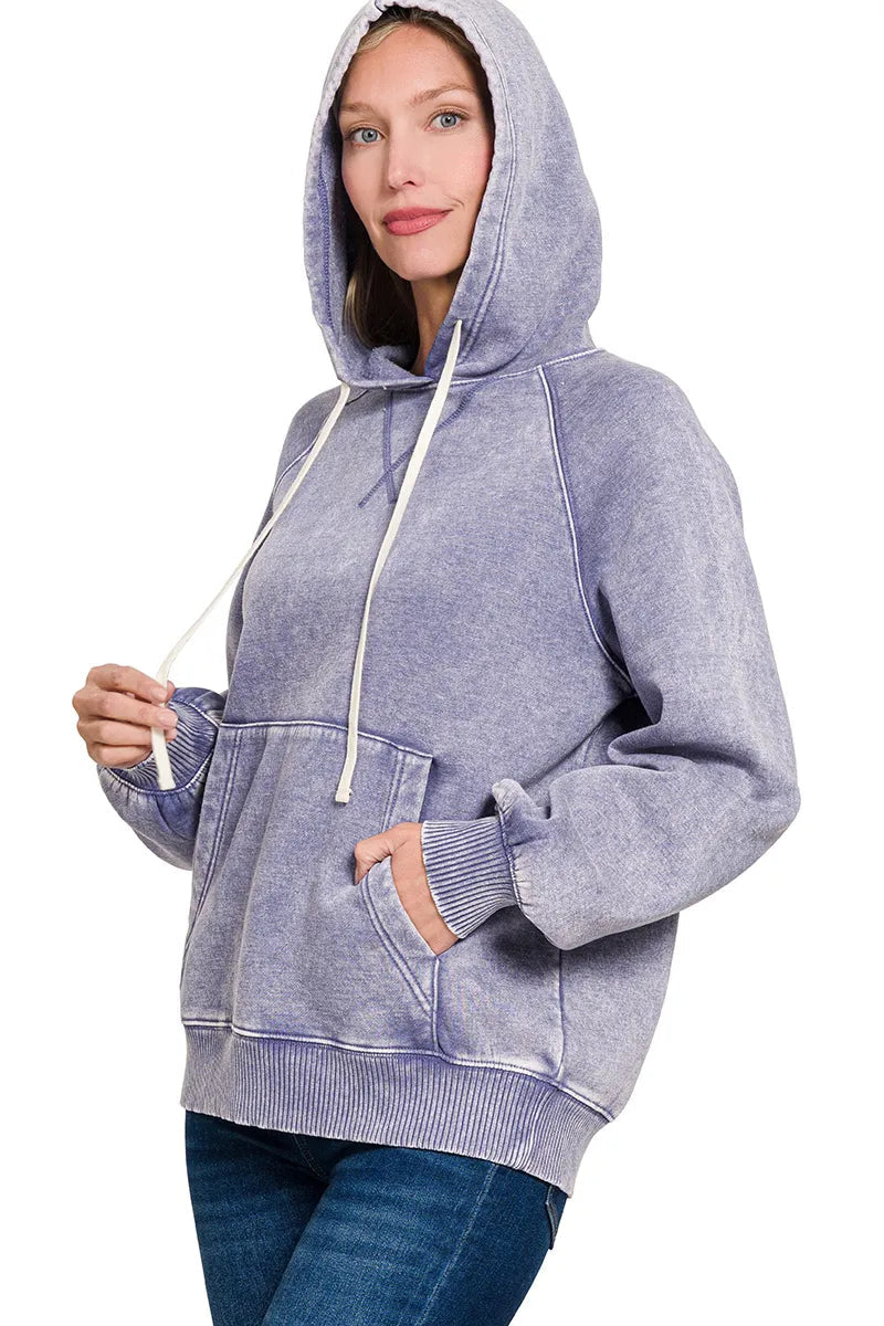 Sarah Express Women’s Acid Wash Fleece Hoodie with Kangaroo Pocket