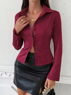 Sarah Express Women's Striped Button Up Long Sleeve Shirt