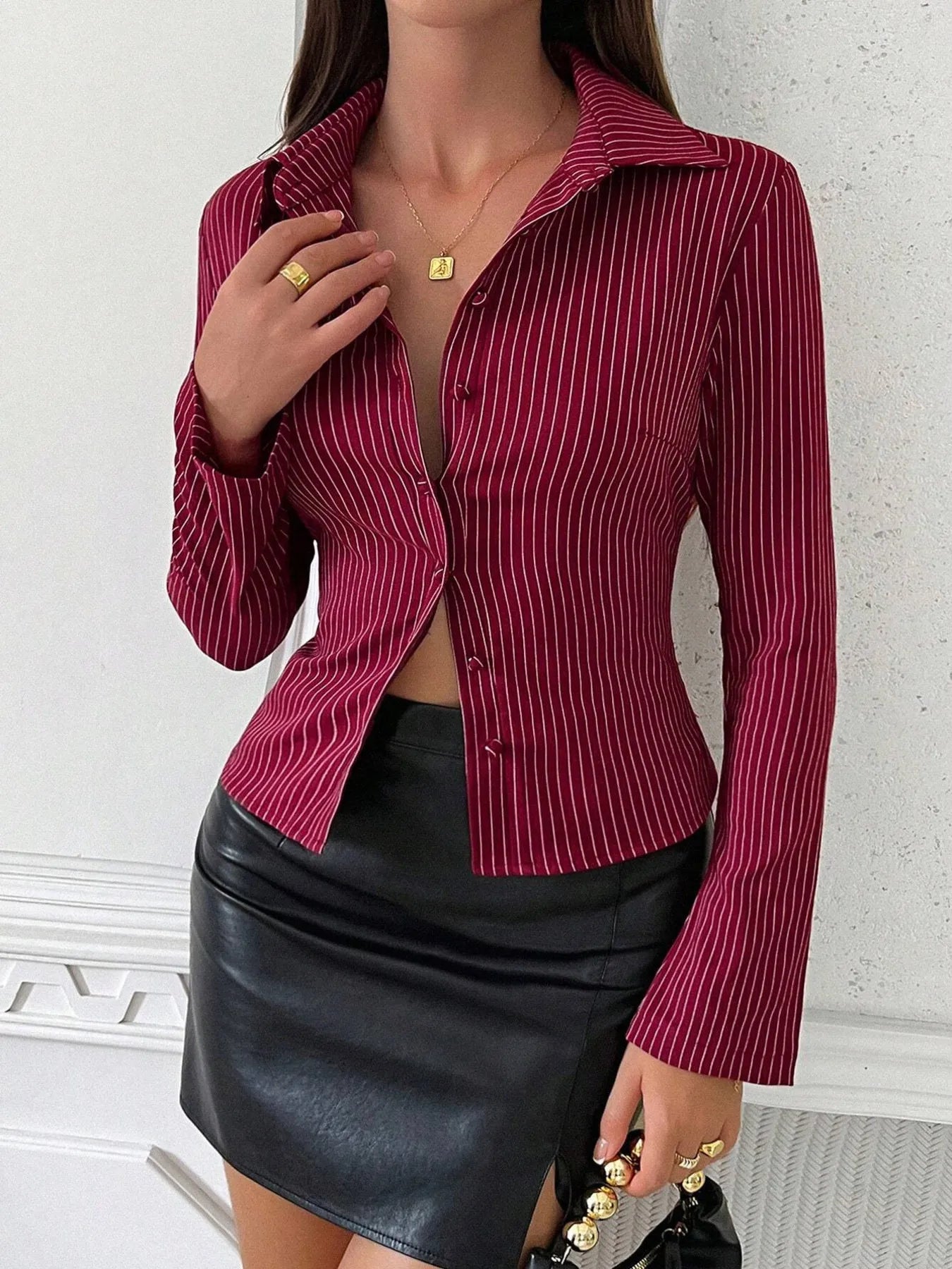 Sarah Express Women's Striped Button Up Long Sleeve Shirt