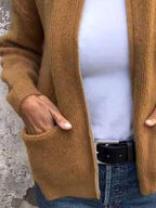 Sarah Express Women's Zip Up Ribbed Knit Cardigan with Front Pockets Plus Size