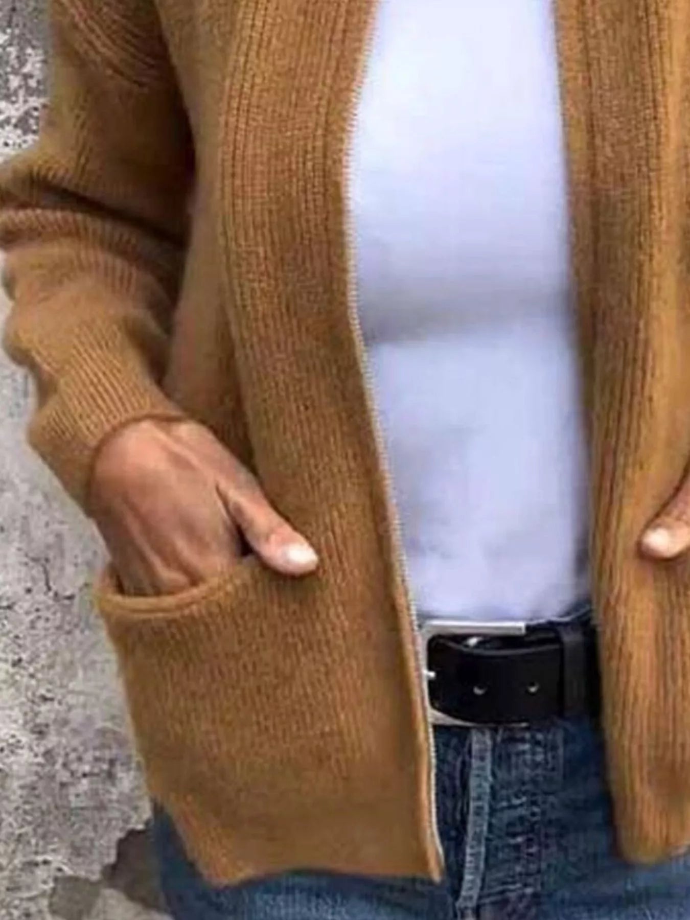 Sarah Express Women's Zip Up Ribbed Knit Cardigan with Front Pockets Plus Size