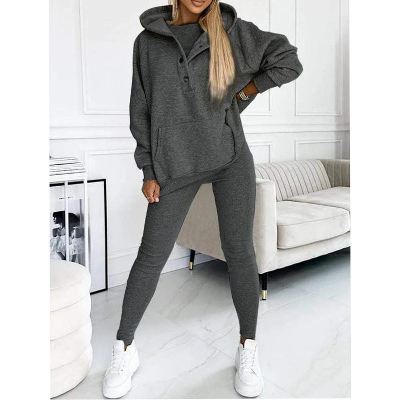 Women's Sleeveless Vest Hoodie and Pants Athleisure Set Three-Piece Activewear