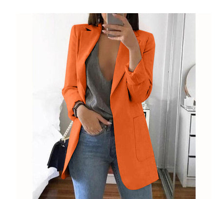 Women's Lapel Blazer Cardigan Slim Fit Long Sleeve - Work Office Professional Medium Length