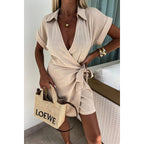 Lace-Up Collar Jumpsuit Romper Shorts Casual Vacation One Piece