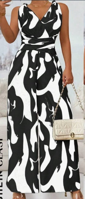 Random Print Backless Jumpsuit Party Evening