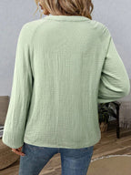 Sarah Express Women's Paisley Pattern Embroidered Notched Long Sleeve Blouse