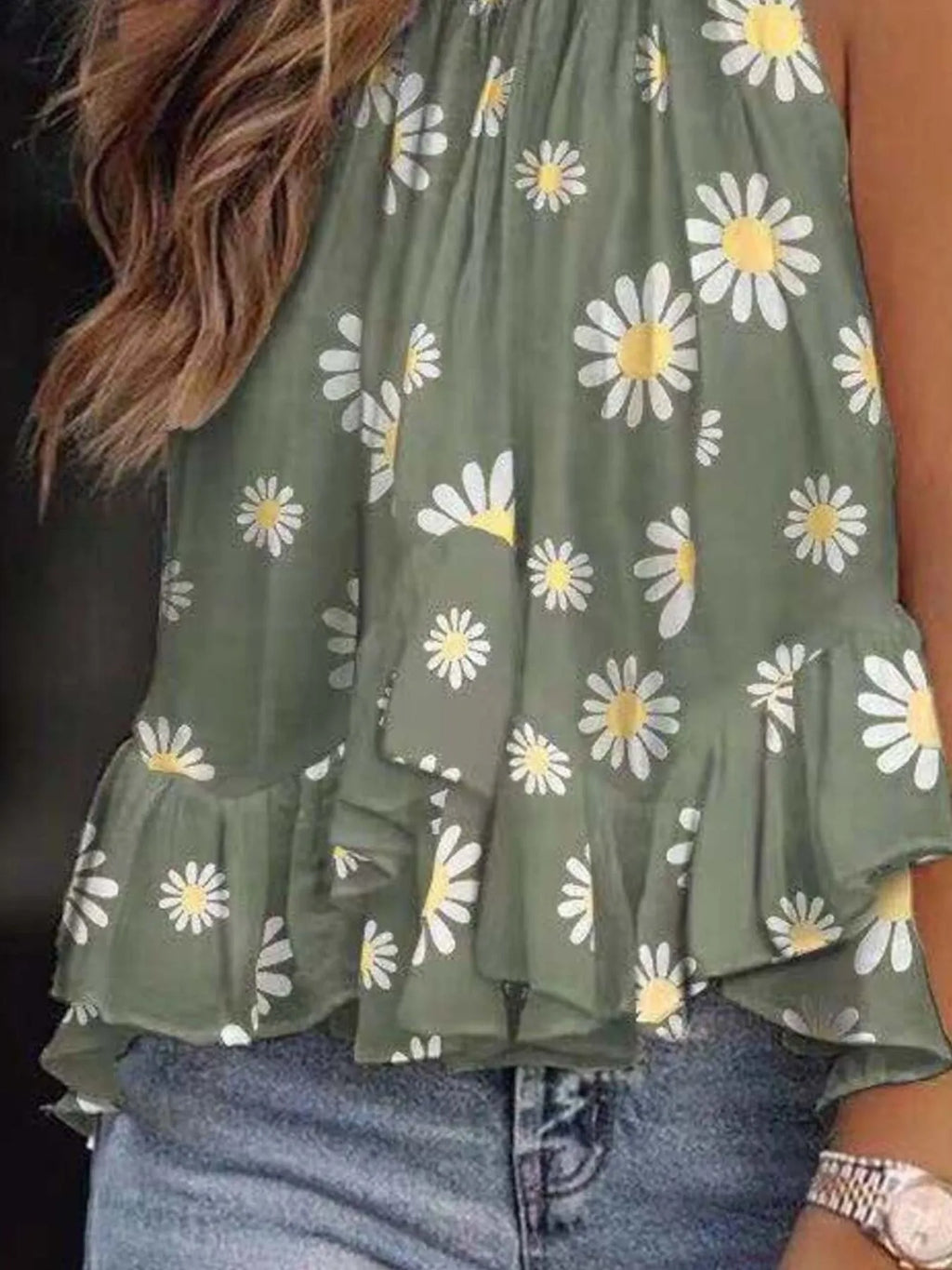 Sarah Express Women's Ruffled Printed Halter Neck Cami Top