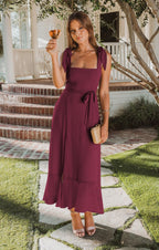 Women's Suspender Maxi Dress Lace-Up Split Ruffled Beach Summer