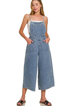Sarah Express Women's Wide Leg Denim Overalls - Medium Wash Cotton for Casual & Weekend